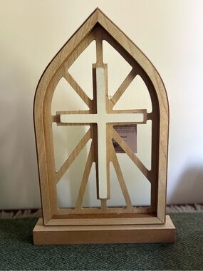 Willow Spring Wood Cathedral Window Arch Cross Tabletop Mantel Decor Natural